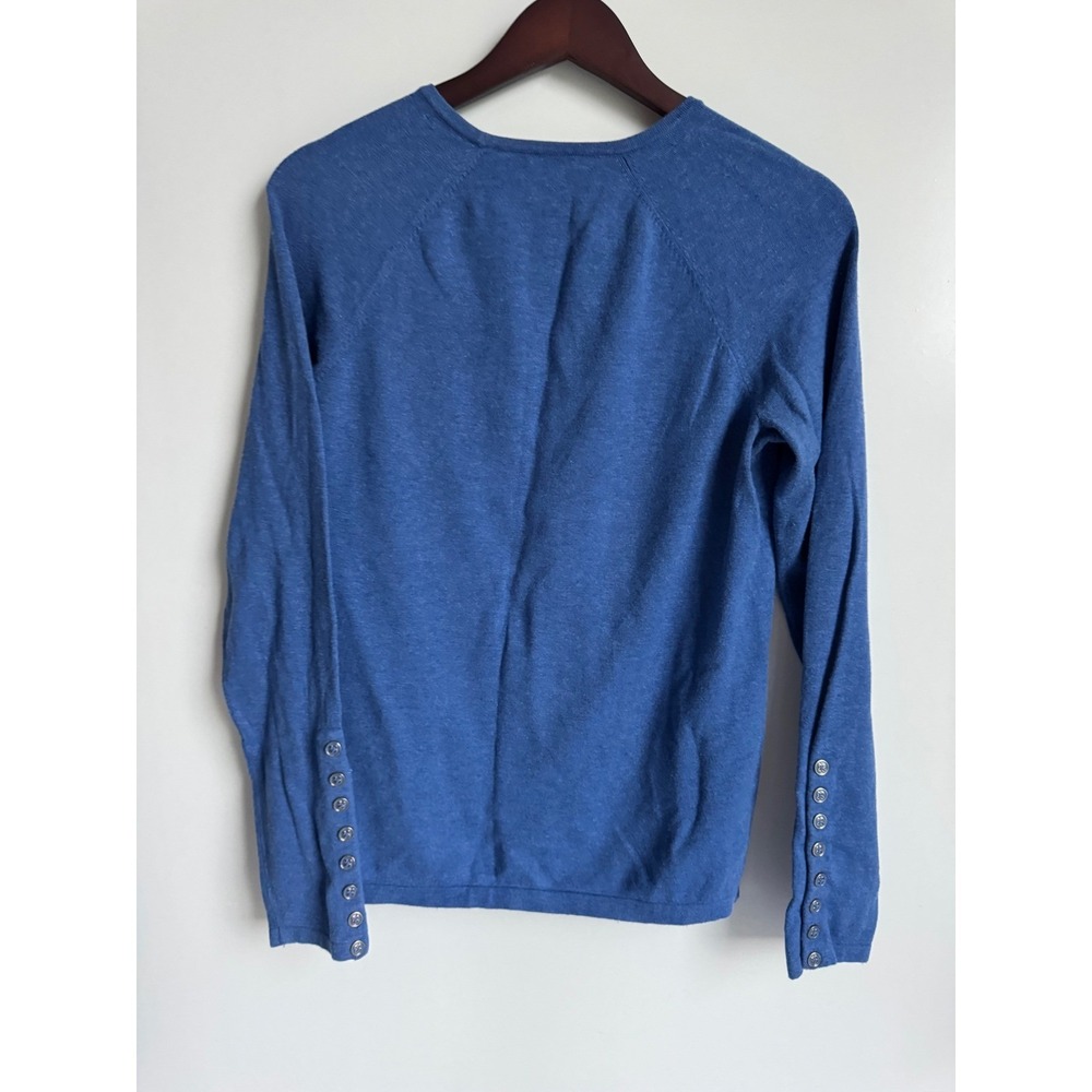 J.McLaughlin Blue Cotton Modal Button Cuff Raglan Knit Top Preppy Coastal Medium